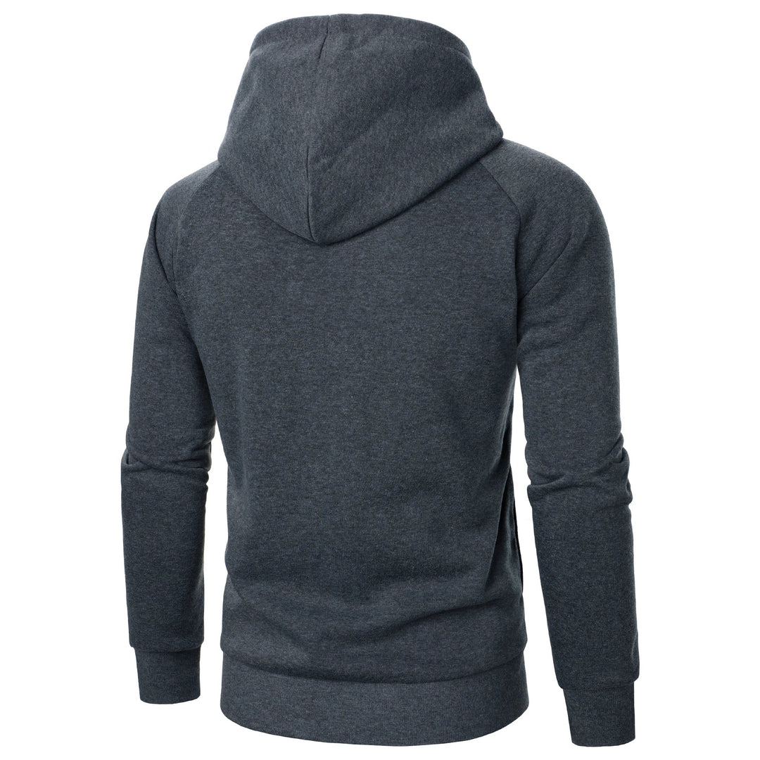 Black slim-fit men's crossover zip hoodie, essential for modern urban fashion.