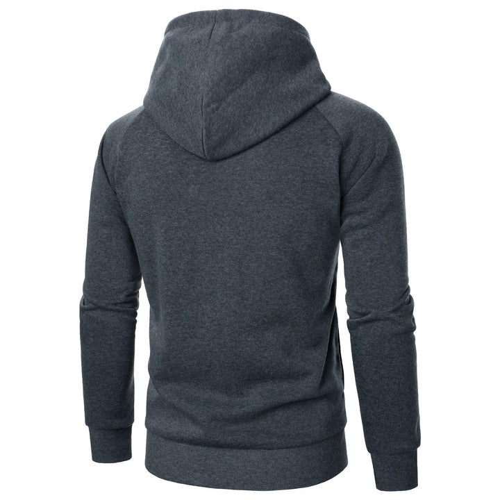 Black slim-fit men's crossover zip hoodie, essential for modern urban fashion.