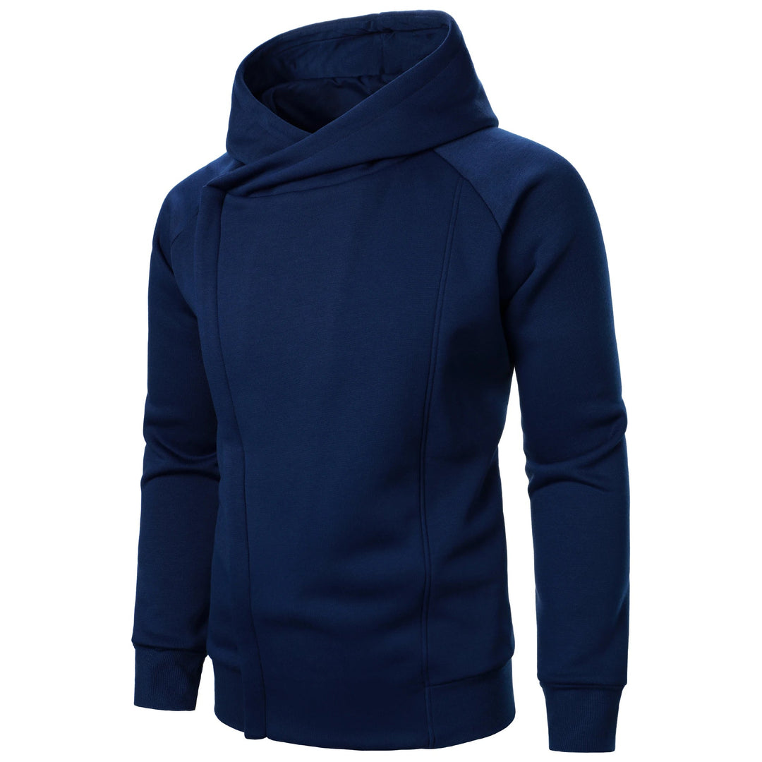 Stylish men's crossover zip hoodie, ideal for urban street style and versatile casual outfits.