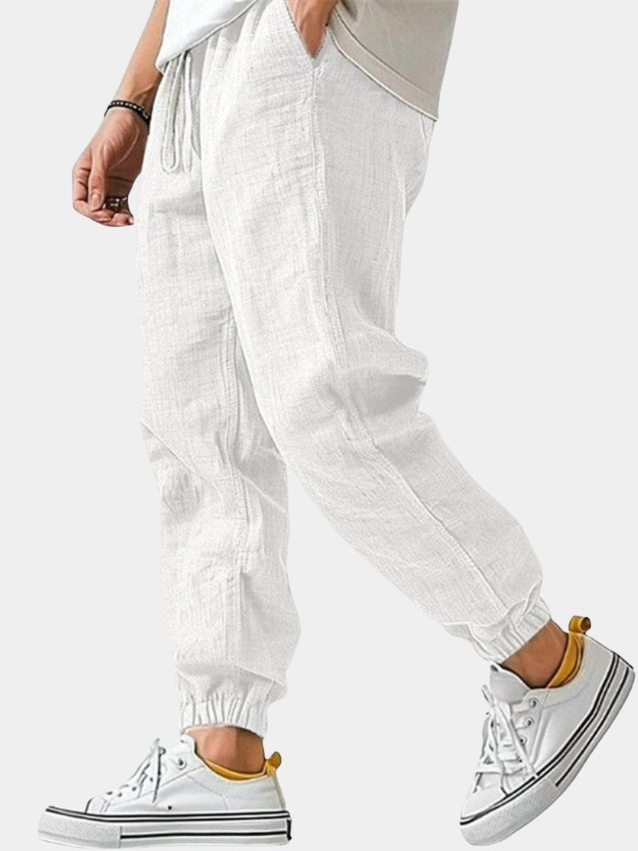 Men's cuffed joggers with relaxed fit & drawstring waist for comfortable everyday wear. Versatile casual pants.