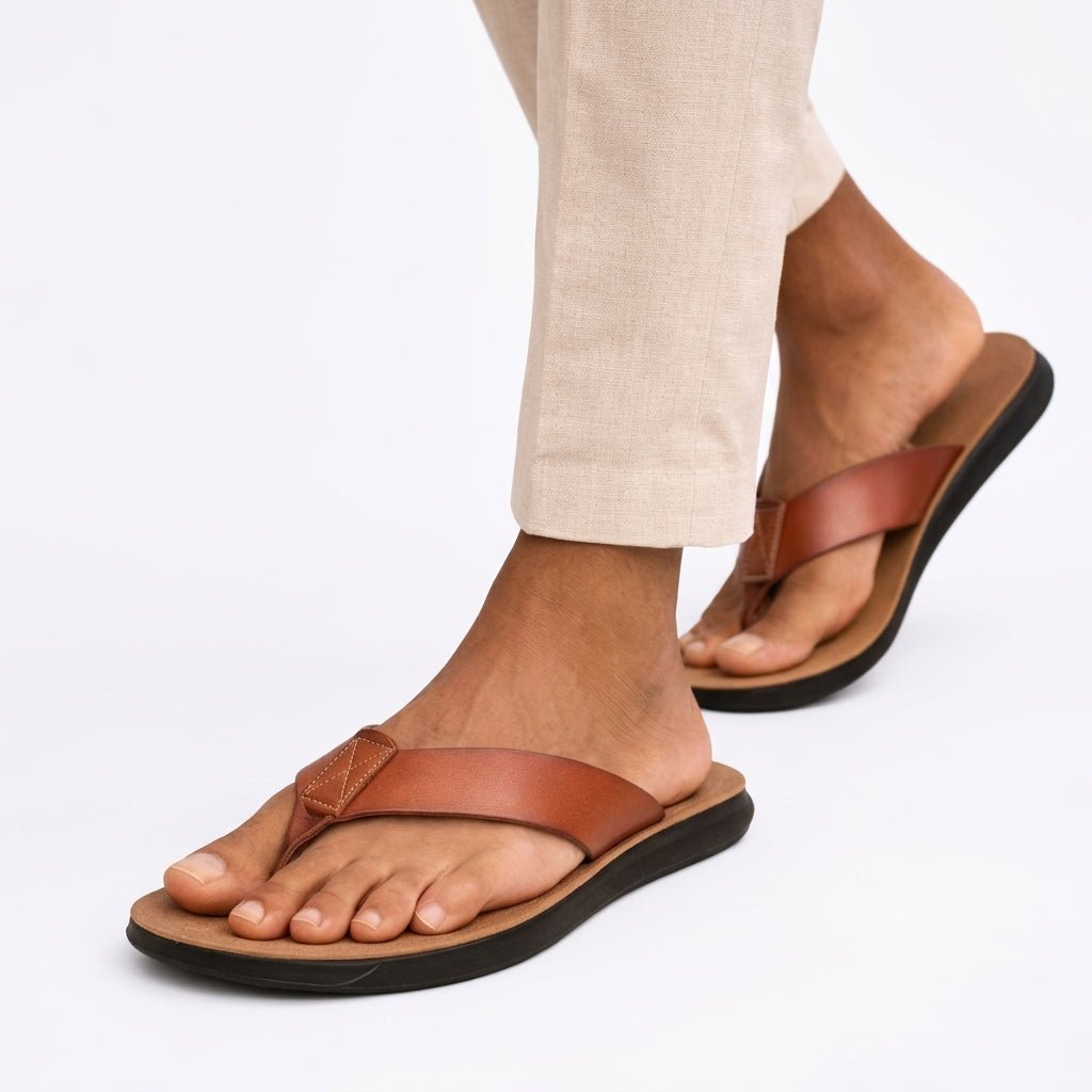 Comfortable men's toe post sandals with ergonomic cushioning, great for all-day casual & smart-casual wear.