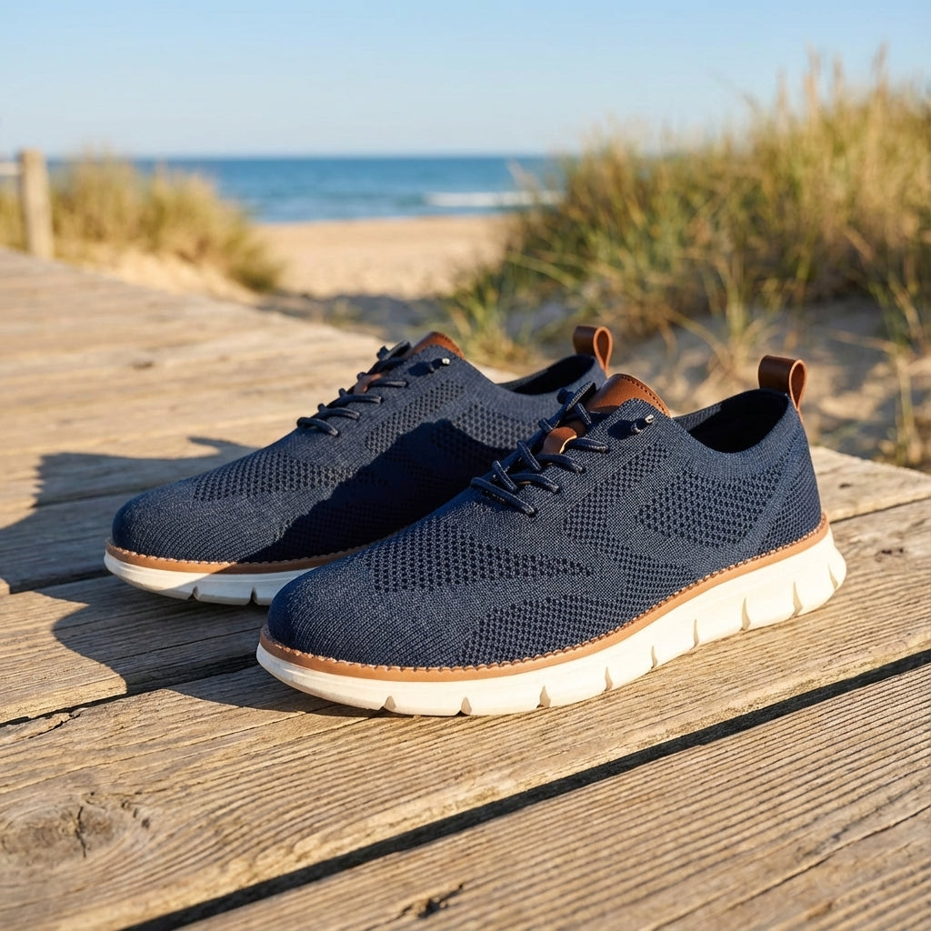 Men's Damon breathable athletic sneakers, black mesh with white sole, ideal for walking and jogging.