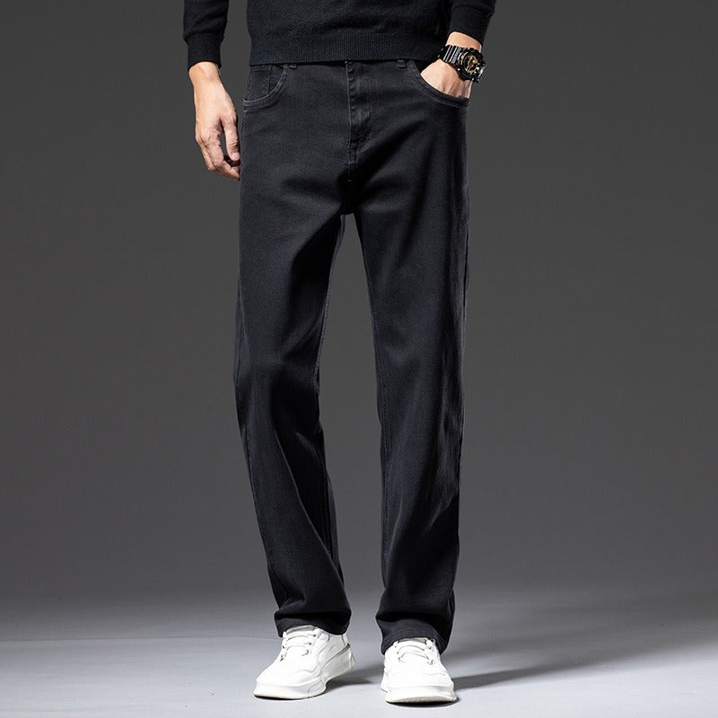 Gray men's denim stretch jeans, perfect casual pants with a relaxed fit.