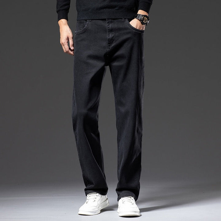 Gray men's denim stretch jeans, perfect casual pants with a relaxed fit.