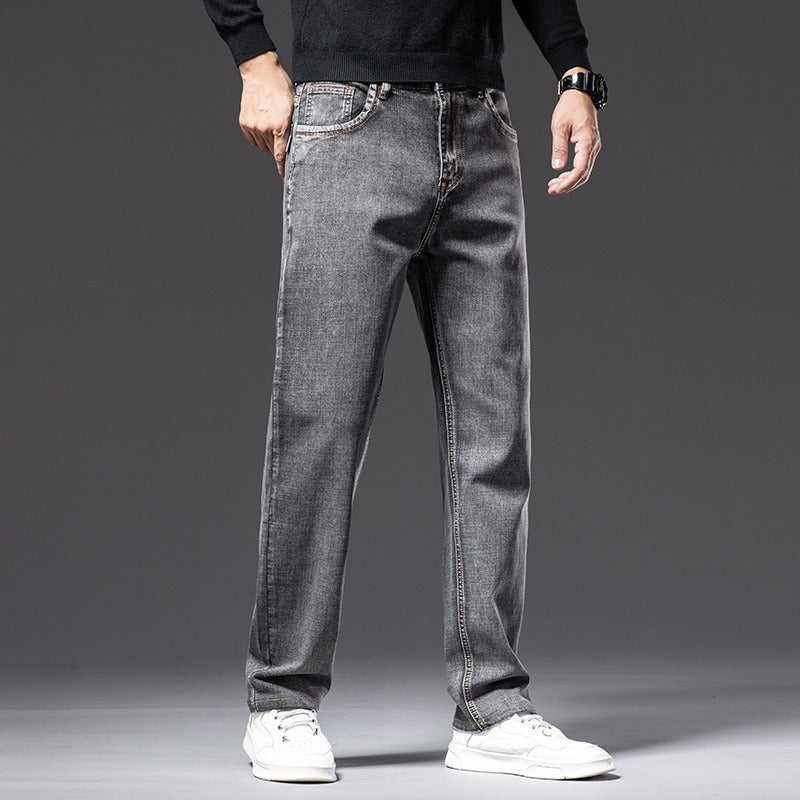 Comfortable men's blue stretch jeans, versatile denim for casual or stylish outfits.