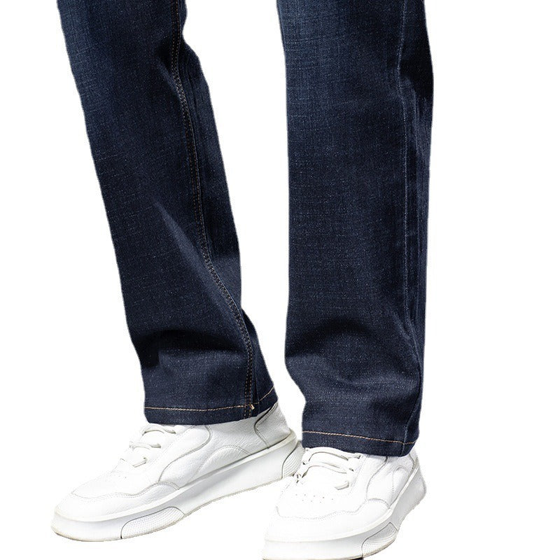 Men's dark wash stretch denim jeans, offering all-day comfort & a modern look.