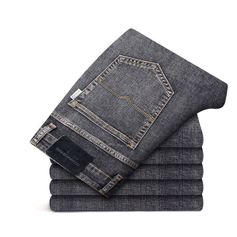 Stylish gray stretch denim jeans for men, a comfortable & versatile casual pant.