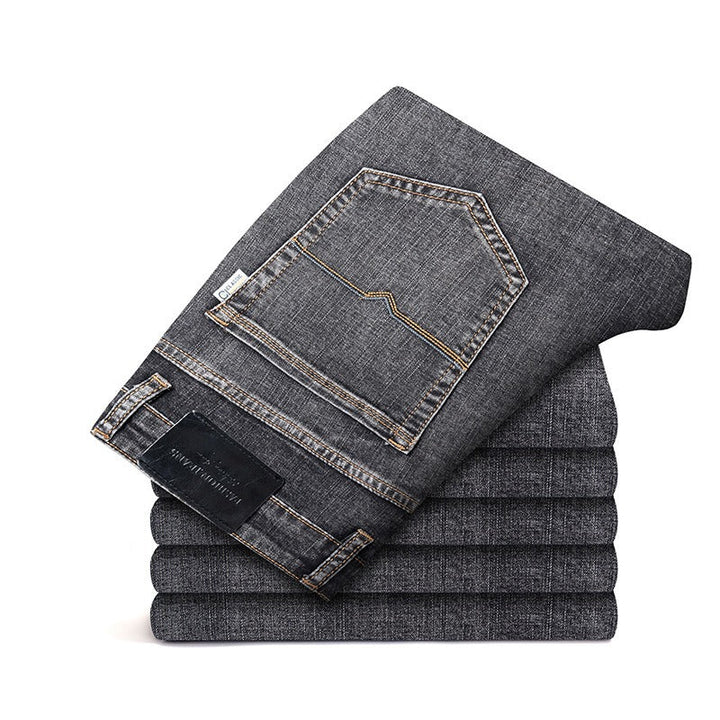 Stylish gray stretch denim jeans for men, a comfortable & versatile casual pant.