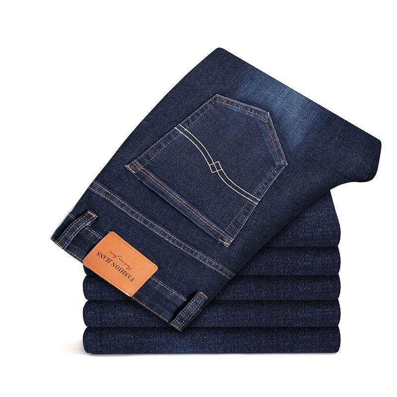 Men's comfortable cotton blend stretch jeans in dark blue. Perfect casual wear.