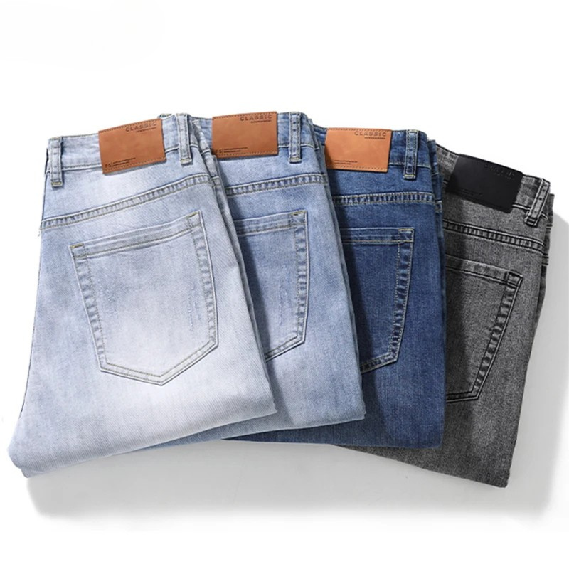 Men's dark wash stretch denim jeans, designed for everyday comfort and casual style.
