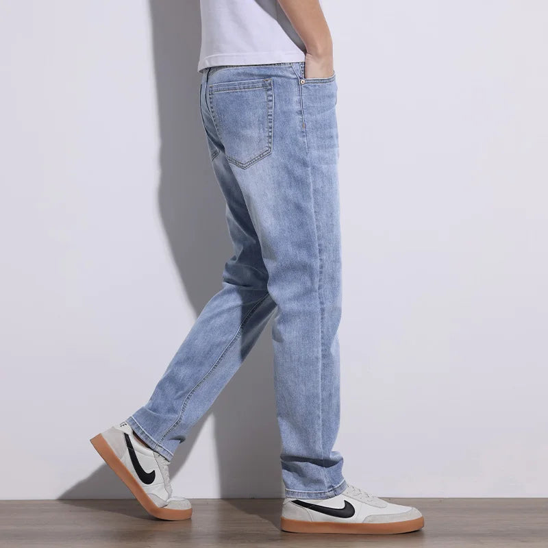 Modern men's comfortable stretch denim jeans, suitable for all-day wear and active lifestyles.