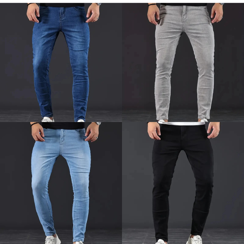Black men's slim fit stretch jeans, delivering modern style, comfort, and flexibility.