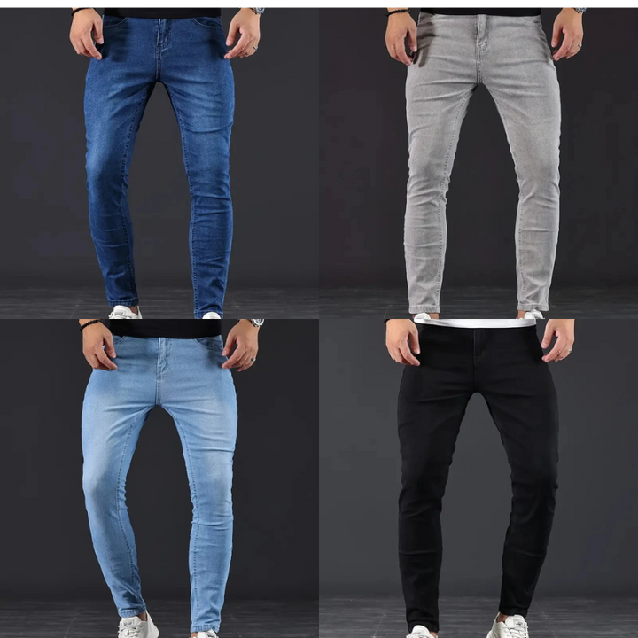 Black men's slim fit stretch jeans, delivering modern style, comfort, and flexibility.