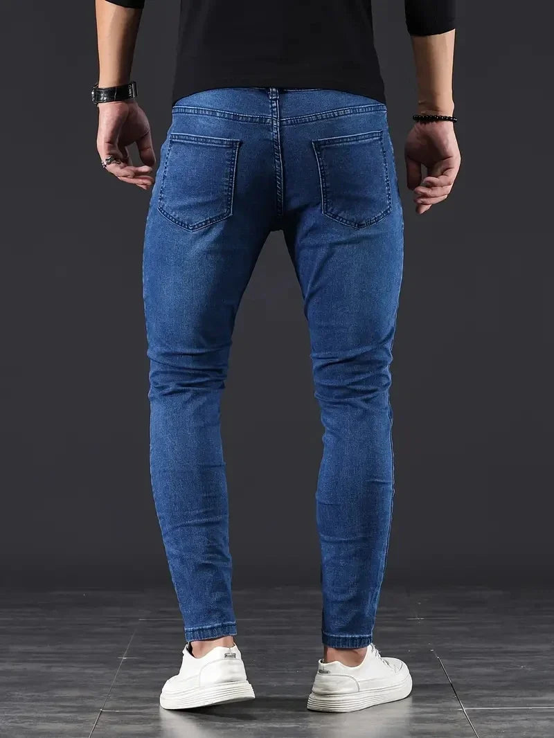 Stylish men's black slim fit stretch jeans, perfect for casual fashion & flexibility.