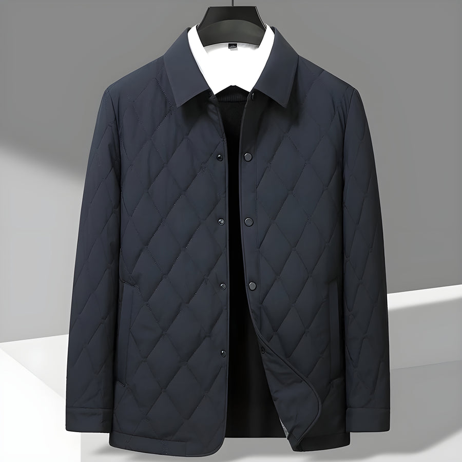 Men's Ashbury quilted coat featuring a diamond pattern. Lightweight, stylish, and comfortable for all seasons.