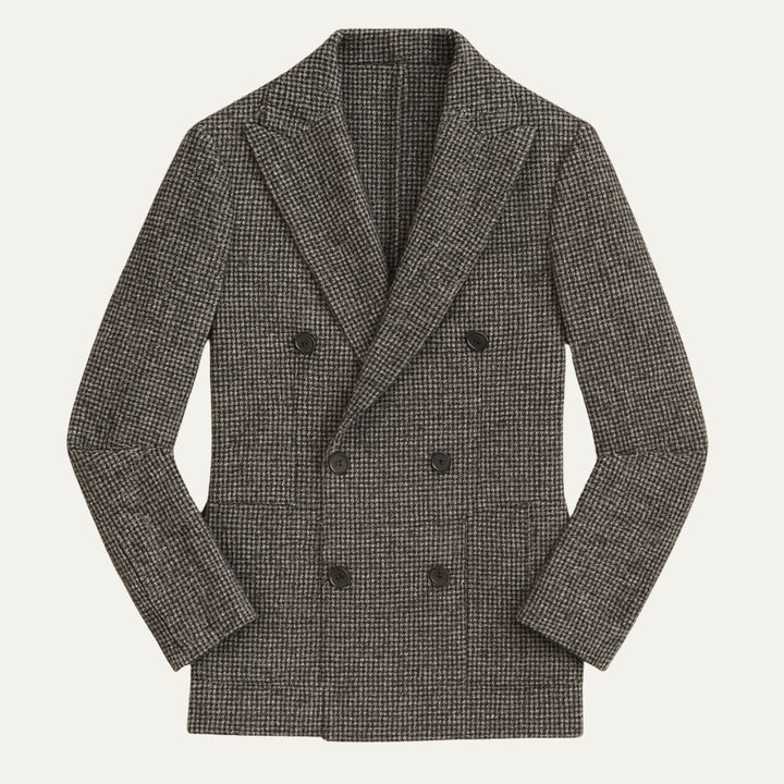 Stylish men's checked blazer, double-breasted design. Perfect tailored jacket for events & modern mens fashion.