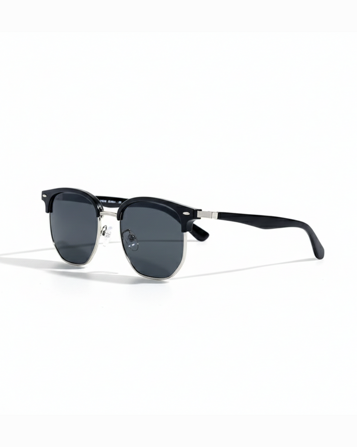Men's double bridge polarized sunglasses with metal frame, acetate arms, offering UV protection and style.