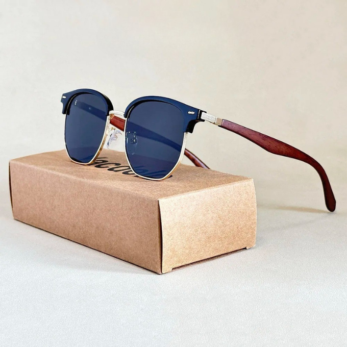 Black metal frame double bridge men's polarized sunglasses with durable acetate arms, perfect for sun protection.