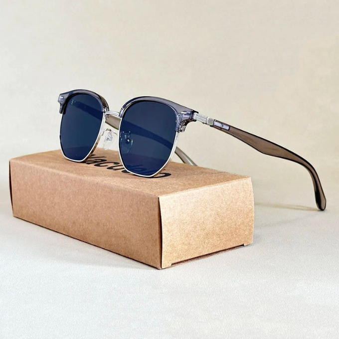 Men's polarized double bridge sunglasses, ideal for outdoor style and UV protection. Features metal frame and acetate arms.