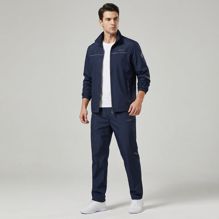 Men's Douglas two-piece polyester training set in dark green, folded neatly, showcasing the complete tracksuit.