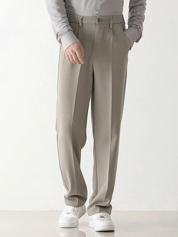 Close-up of elegant draping on men's formal trousers. Stylish dress pants in comfortable polyester blend fabric.