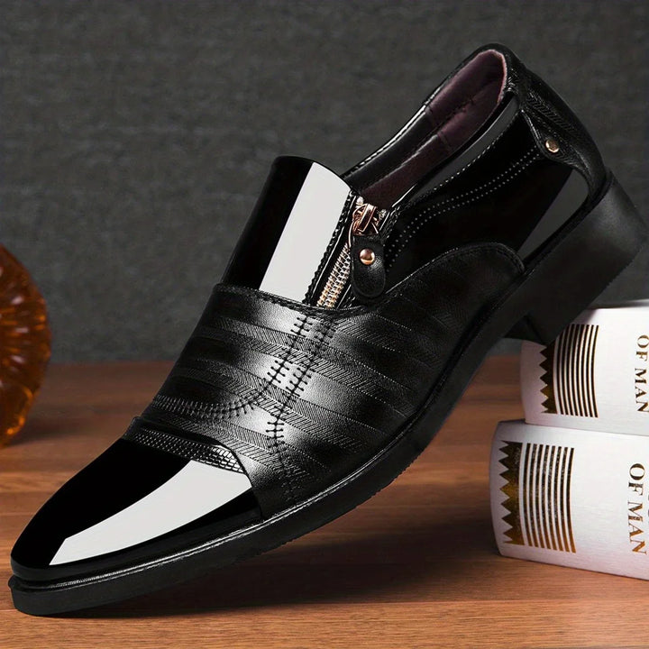 Men's dual-texture loafers, perfect slip-on formal shoes with a smart zipper design.