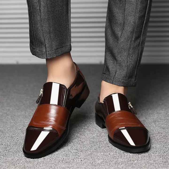 Sleek men's dual-texture loafers with a zipper detail, perfect for formal or business casual wear.