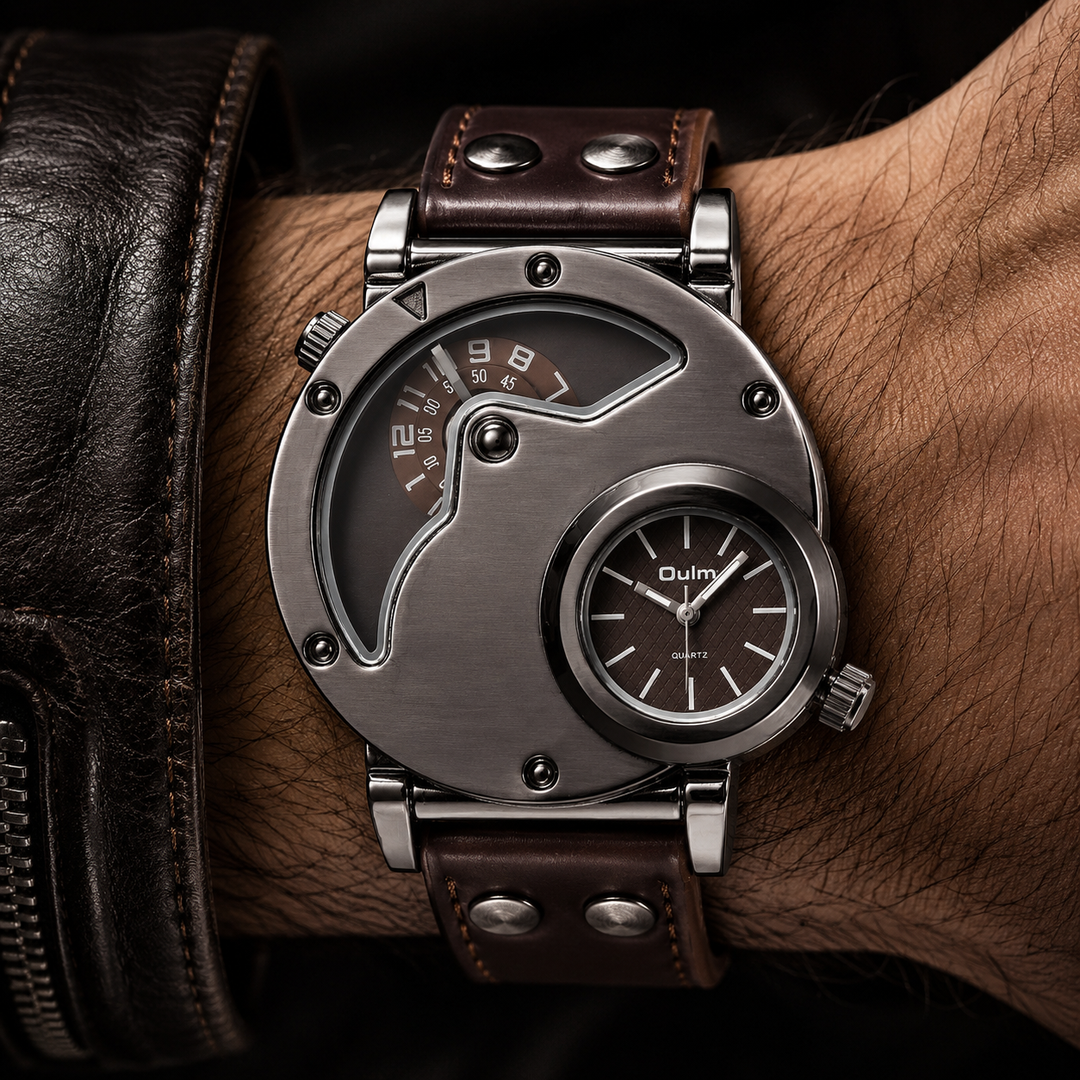 Lightweight men's dual time travel watch, a stylish analog timepiece for adventurers.