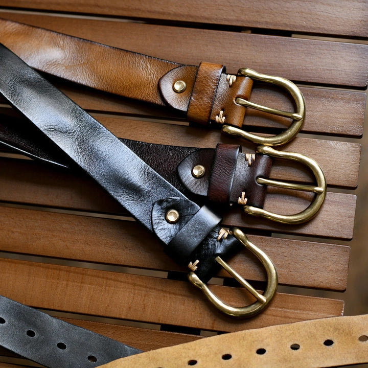 Men's versatile genuine cowhide leather belt, durable for daily wear. Available in brown & black.