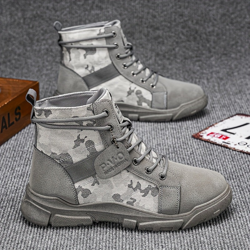 Black tactical boots with ankle support, ideal for men's hiking, work, and military style outdoor use.