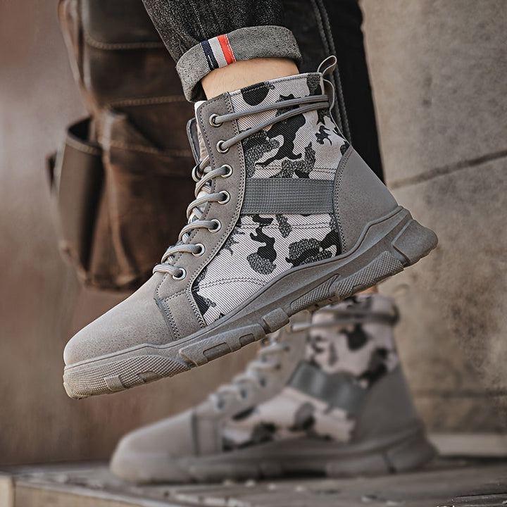 Rugged all-terrain sole of men's durable tactical boots, designed for superior grip and outdoor performance.