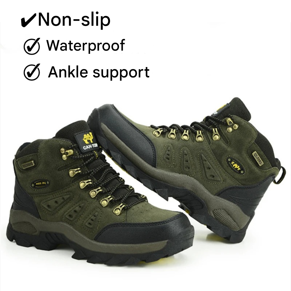 Stylish men's all-weather walking shoes, designed for comfort, durability, and non-slip performance on trails.