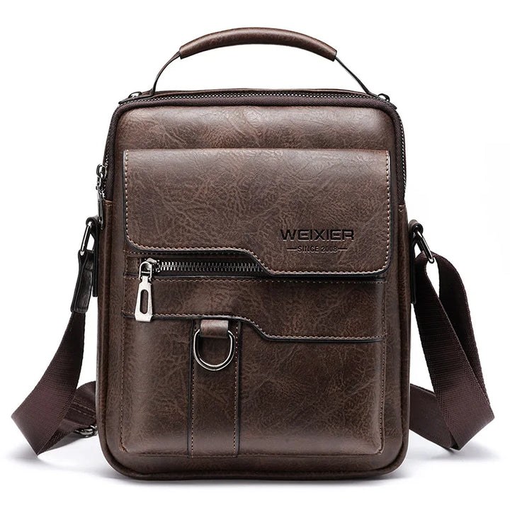 Men's durable black shoulder bag with adjustable strap, perfect for work, travel, and daily essentials.