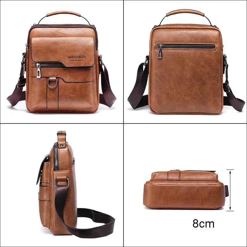 Versatile brown messenger bag for men, featuring an adjustable strap, ideal for organized work & leisure use.