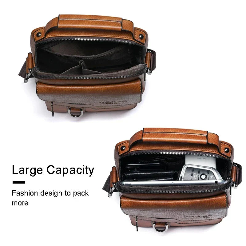 Close-up of the men's durable shoulder bag's adjustable strap, designed for comfortable crossbody wear.