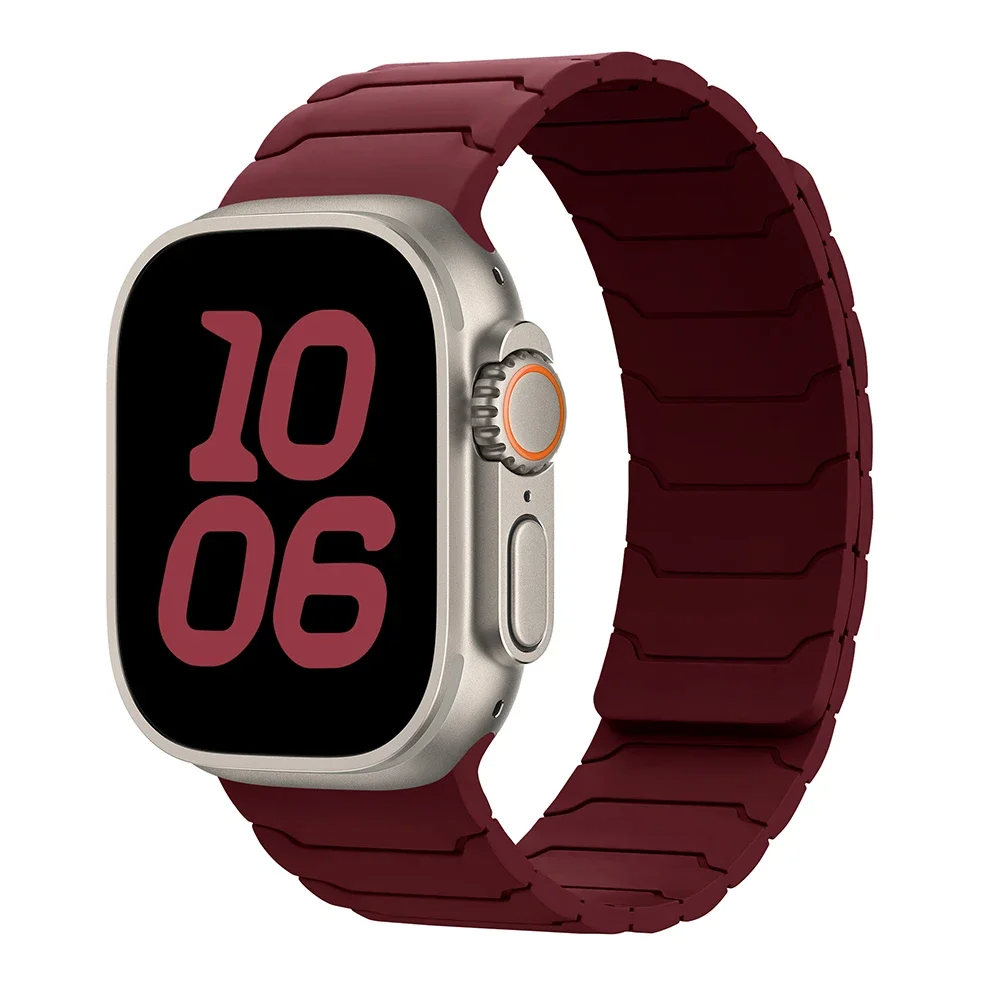 Tough men's blue silicone Apple Watch strap, durable & sweat-resistant, features a strong magnetic closure.