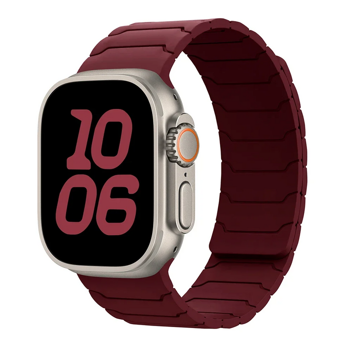 Tough men's blue silicone Apple Watch strap, durable & sweat-resistant, features a strong magnetic closure.
