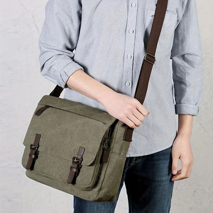 Stylish men's canvas crossbody bag, ideal for laptops, travel, and casual everyday use.