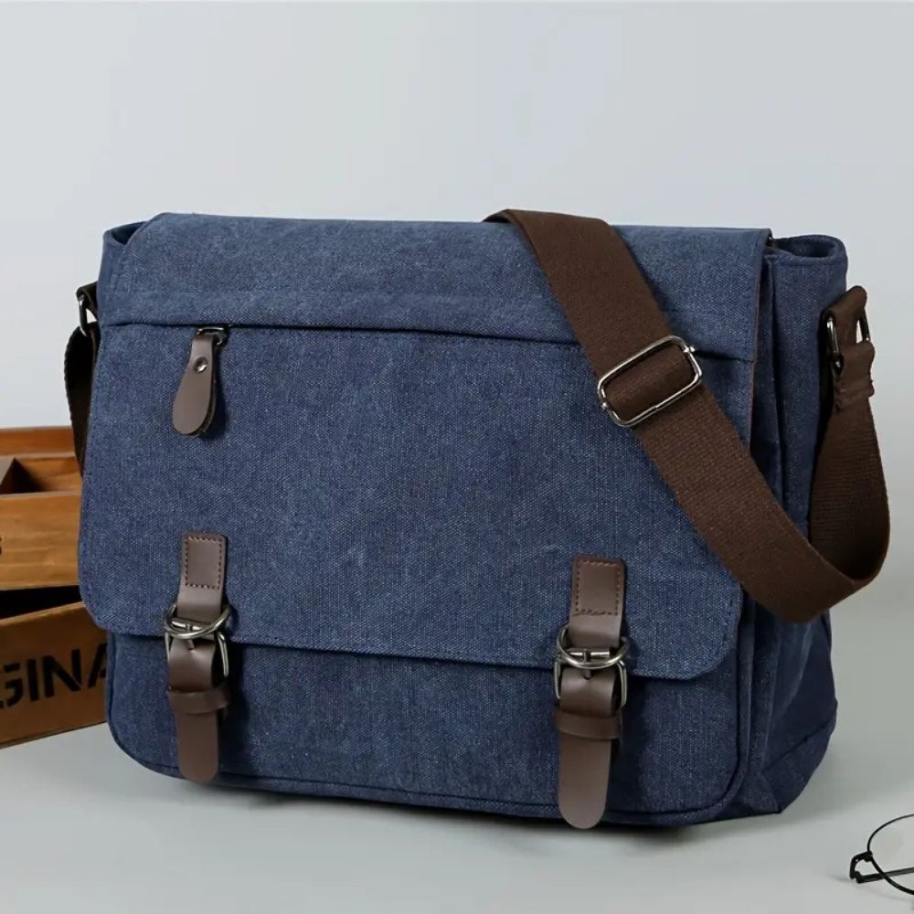 Vintage men's canvas satchel, a durable commuter bag for work, school, and daily essentials.