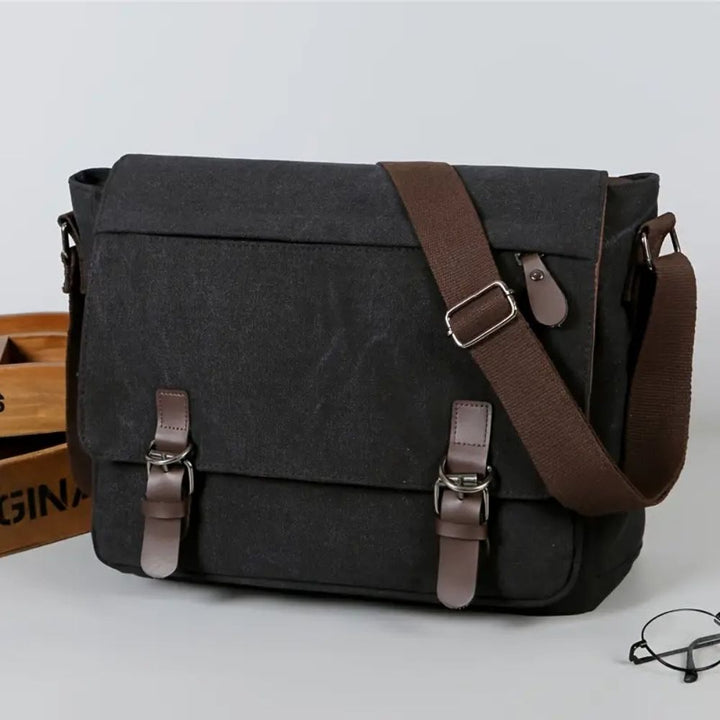 Practical men's canvas laptop bag, a tough shoulder bag for men, great for travel & commute.