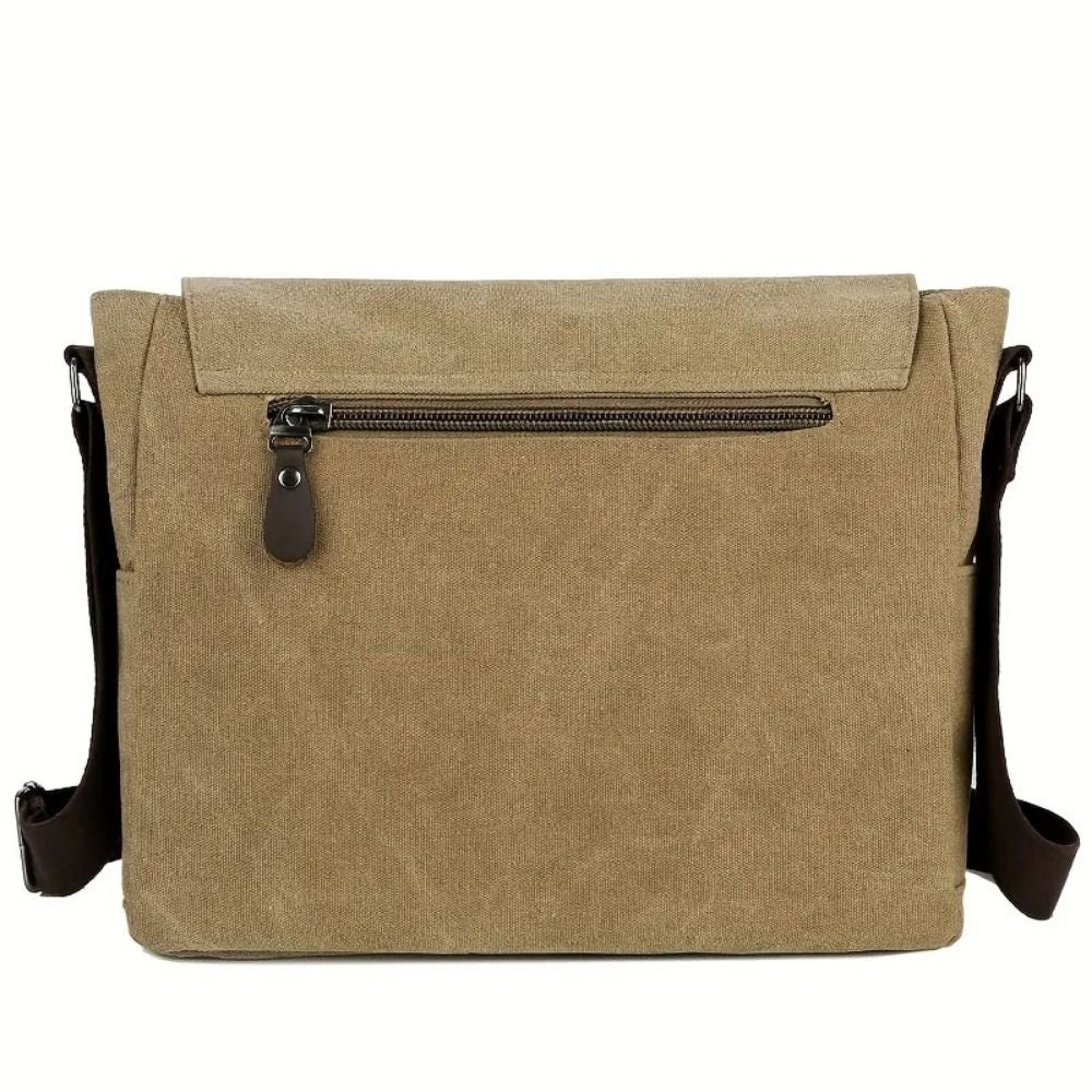 Versatile men's canvas crossbody bag, a shoulder satchel for laptops, commute, & casual use.