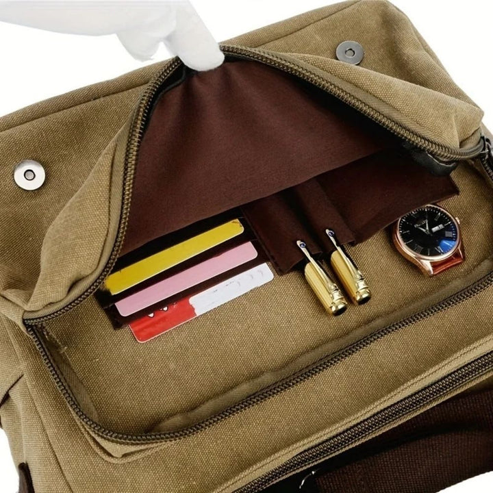 Stylish men's durable canvas work bag, a vintage messenger satchel perfect for daily commute.