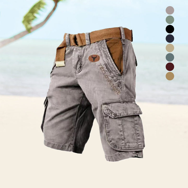 Multi-pocket men's cargo shorts with comfortable stretch fabric, ideal for casual summer wear & adventure.