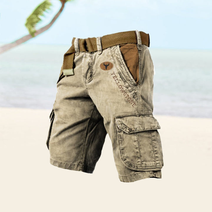 Stretchable men's cargo shorts, comfortable and multi-pocketed, excellent for outdoor apparel & casual use.