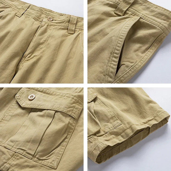 Relaxed fit men's cargo shorts, ideal for casual outdoor adventures.