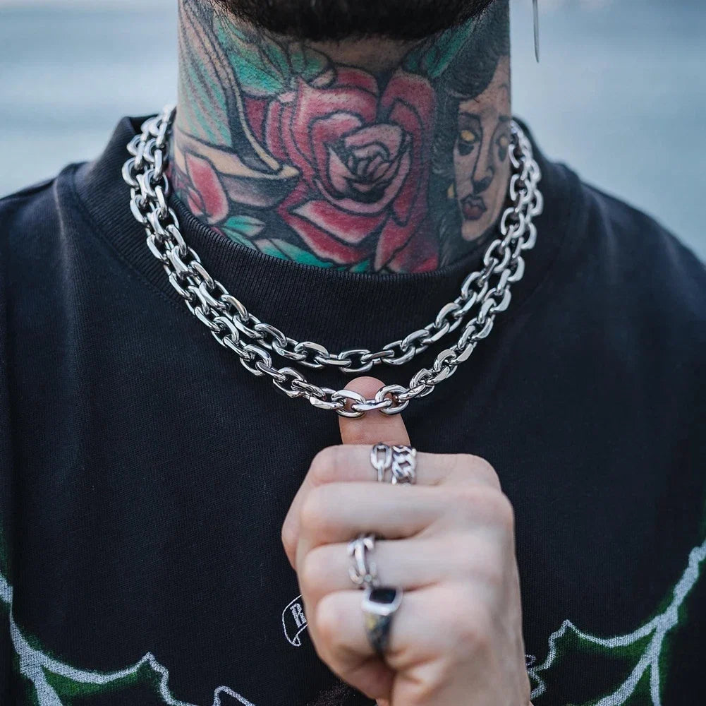Bold men's chainlink necklace, a strong statement piece with a polished, durable finish. Great gift for him.
