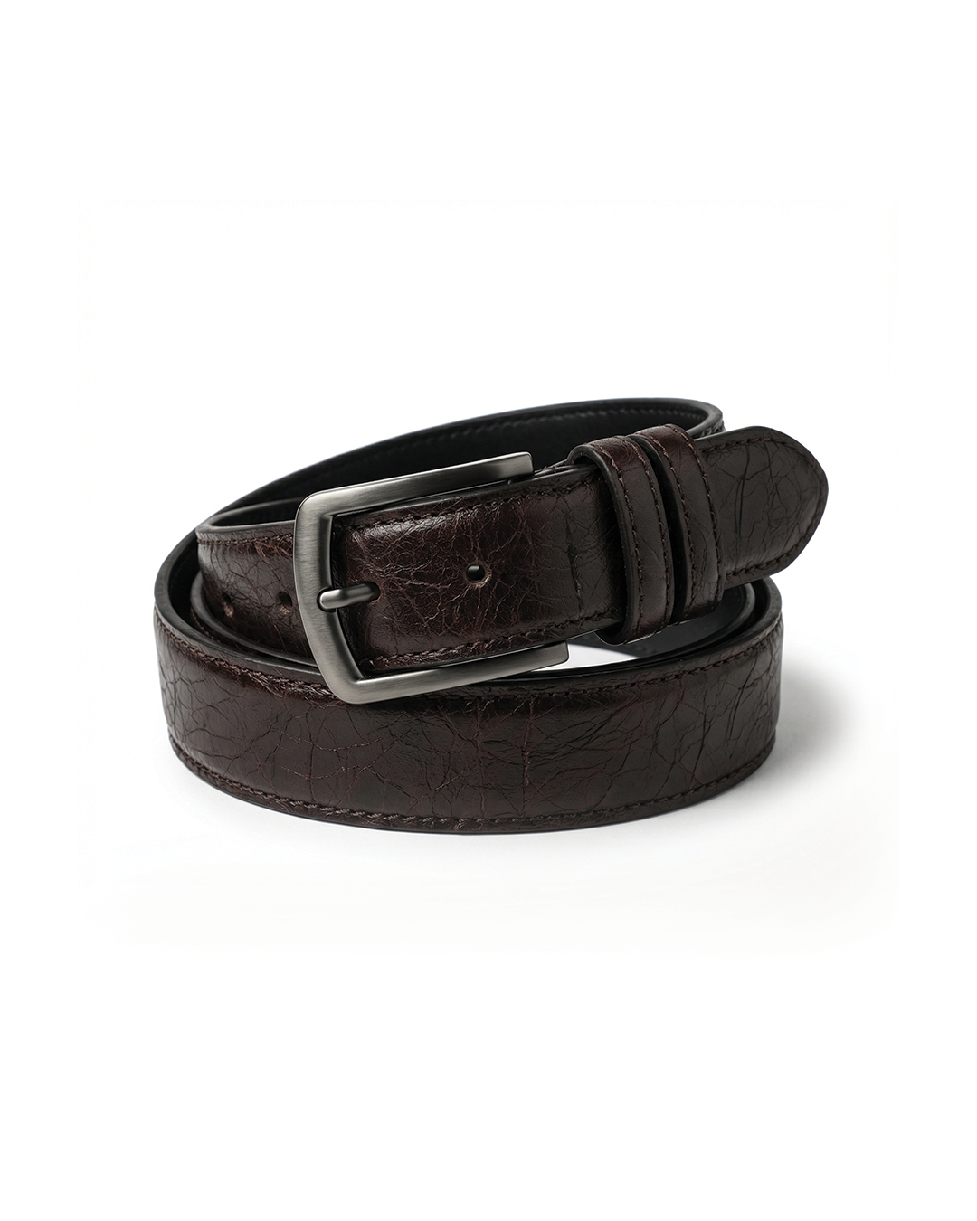 Men's durable cowhide leather belt with stylish gunmetal buckle, perfect for everyday wear.