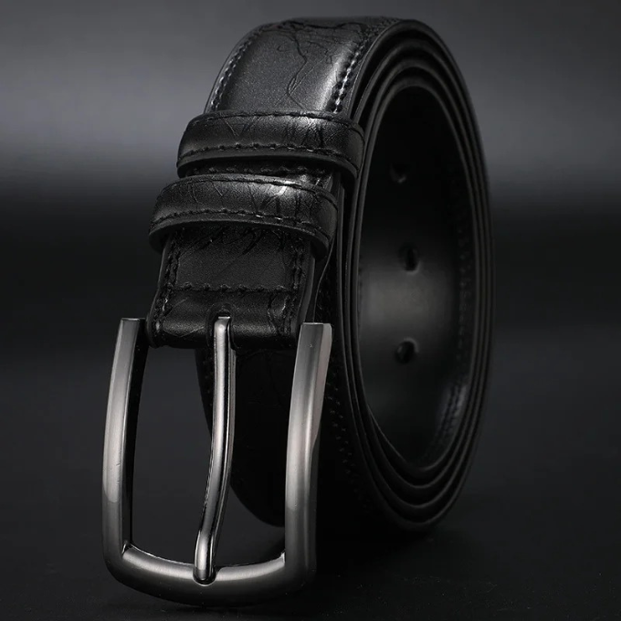 Durable men's genuine cowhide belt with a distinctive gunmetal buckle, a reliable and fashionable everyday accessory.