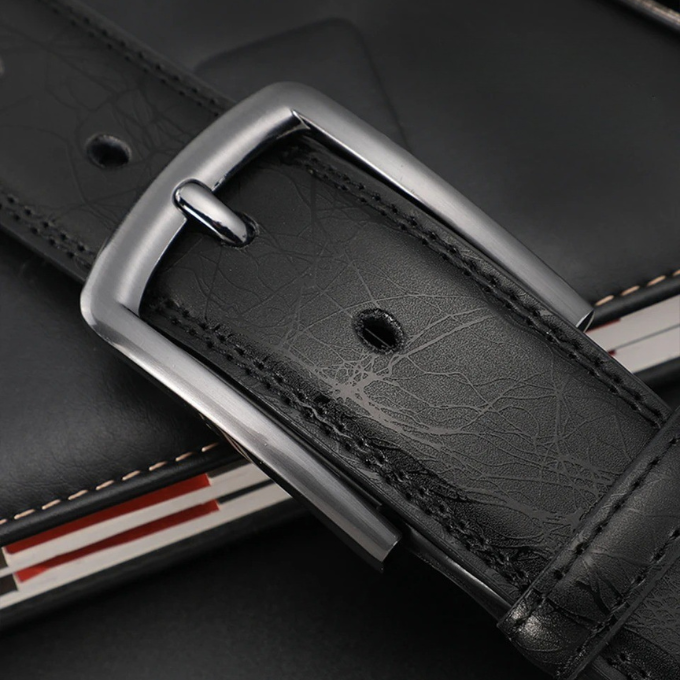Premium genuine cowhide leather belt for men, featuring a sleek gunmetal buckle; perfect for casual or work wear.