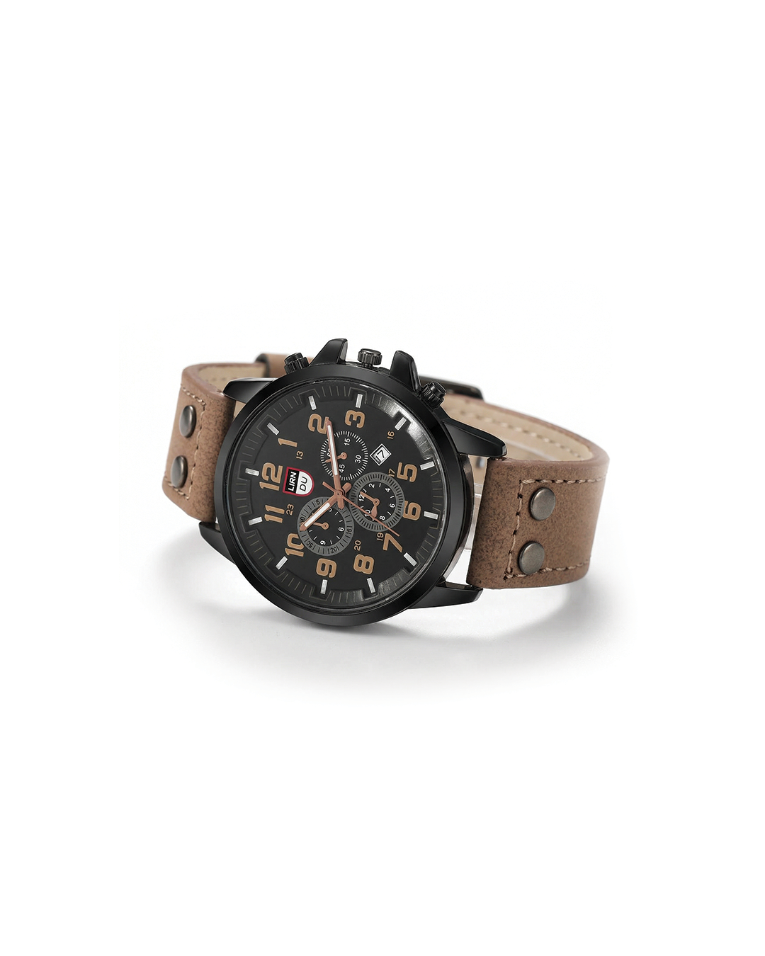 Men's durable cowhide watch with a bold, easy-to-read dial for rugged style and reliability.